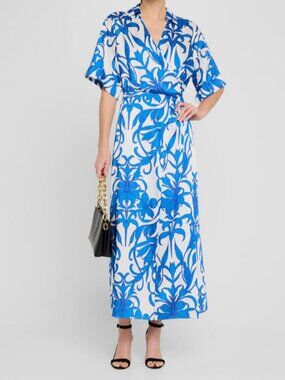 Ungaro Women's Blue Floral-Print Surplice Midi Dress Size M